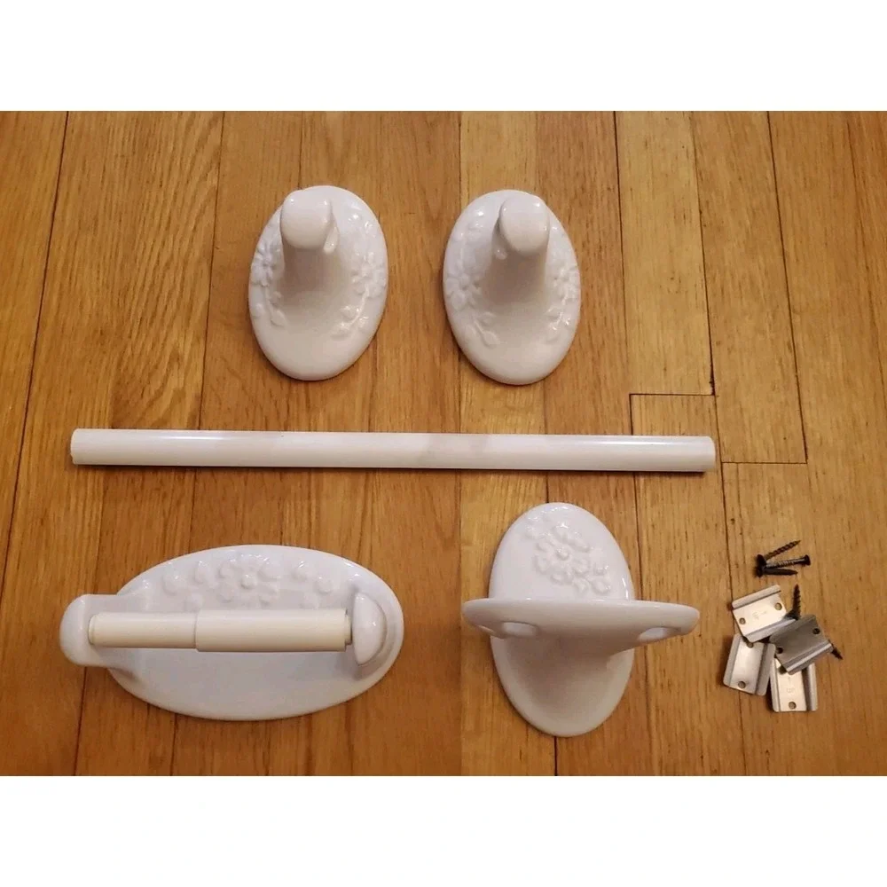Vintage Floral Ceramic Bathroom Set Toilet Paper Toothbrush Towel Bar Farmhouse